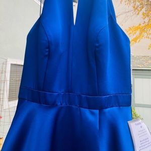 (Size: 4 ) XSCAPE royal blue Satin Front Slit maxi dress